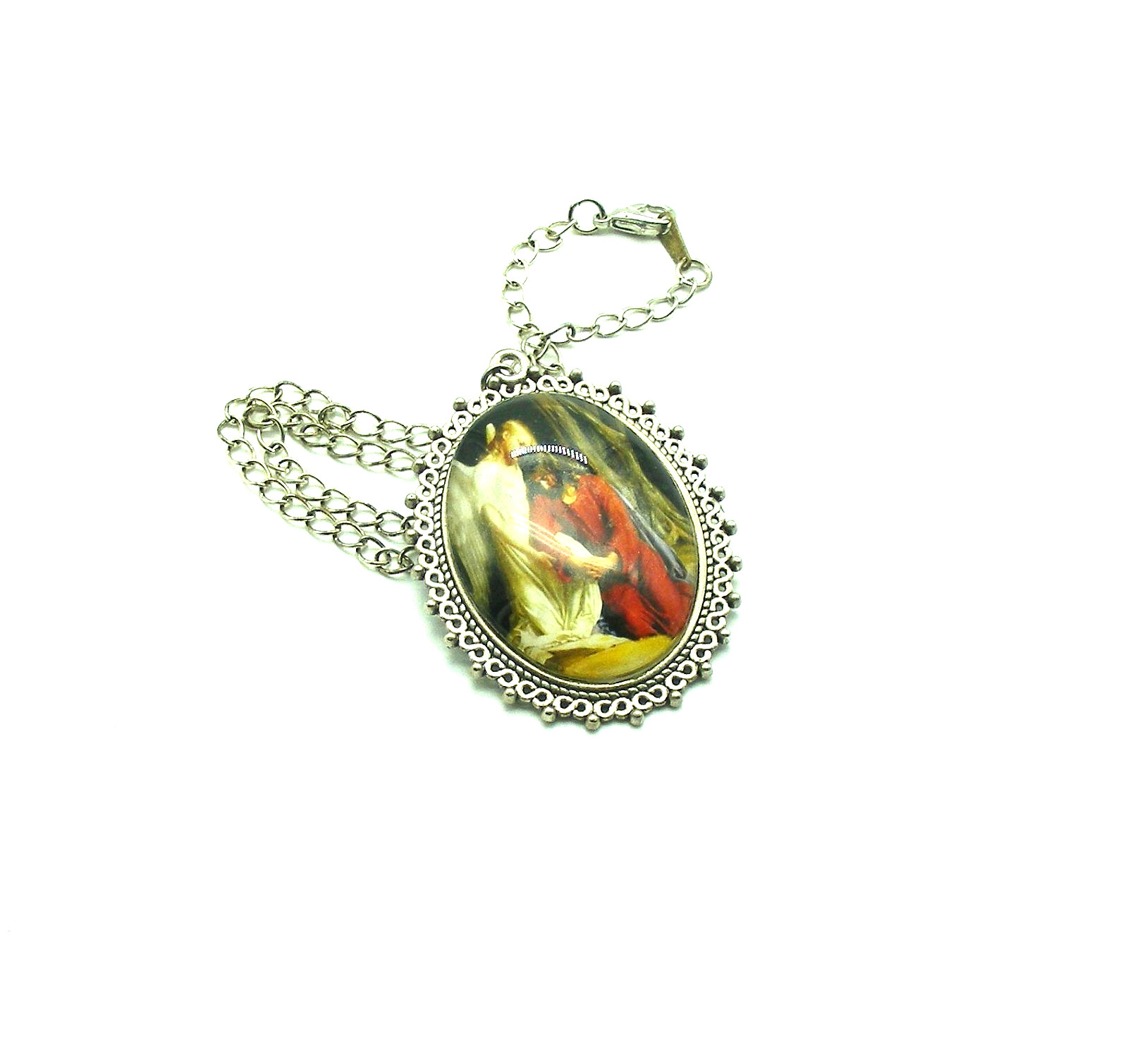 Pendant, Jesus with Angel, Chain 23 inches long, Handmade in USA