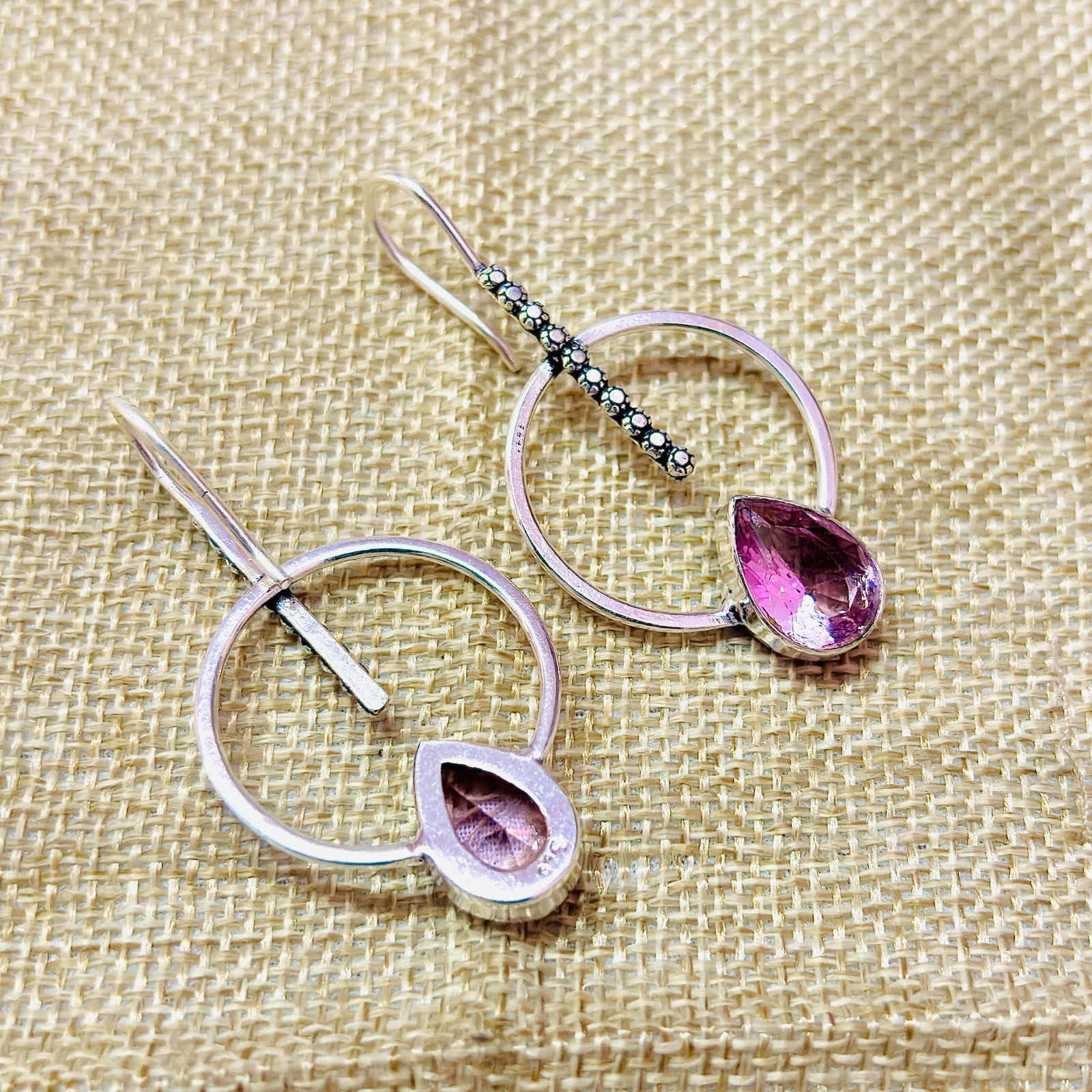 Pink Kunzite Gemstone 925 Sterling Silver Handmade Ethnic Jewelry Earrings 1.80″