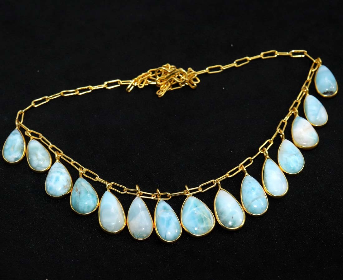 Exclusive Cluster Larimar Golden Plated Necklace 18″ Daily Wear Gift Trendy JW