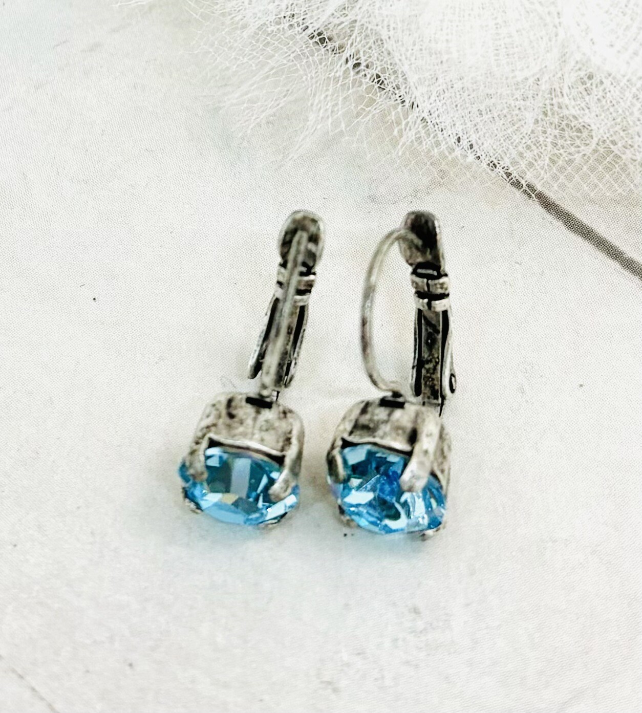 Aquamarine Blue Crystal Cup Chain Earrings, Aqua Crystal Cup Chain Earrings