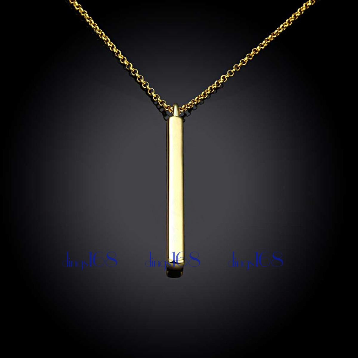 Designer Inspired 18K Yellow Gold Filled Smooth Bar Pendant + Necklace Chain H1C