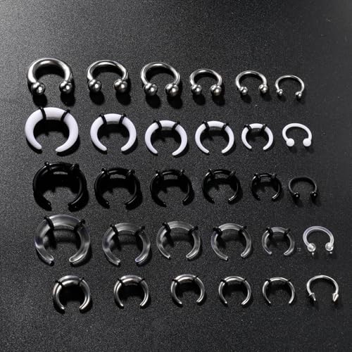 18-30Pcs Septum Pincher Tapers 16G-6G Acrylic Stainless silver+white+black