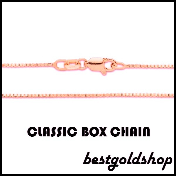 0.80mm Real 14K ROSE PINK GOLD Classic Box Chain Necklace Lobster Claw Clasp