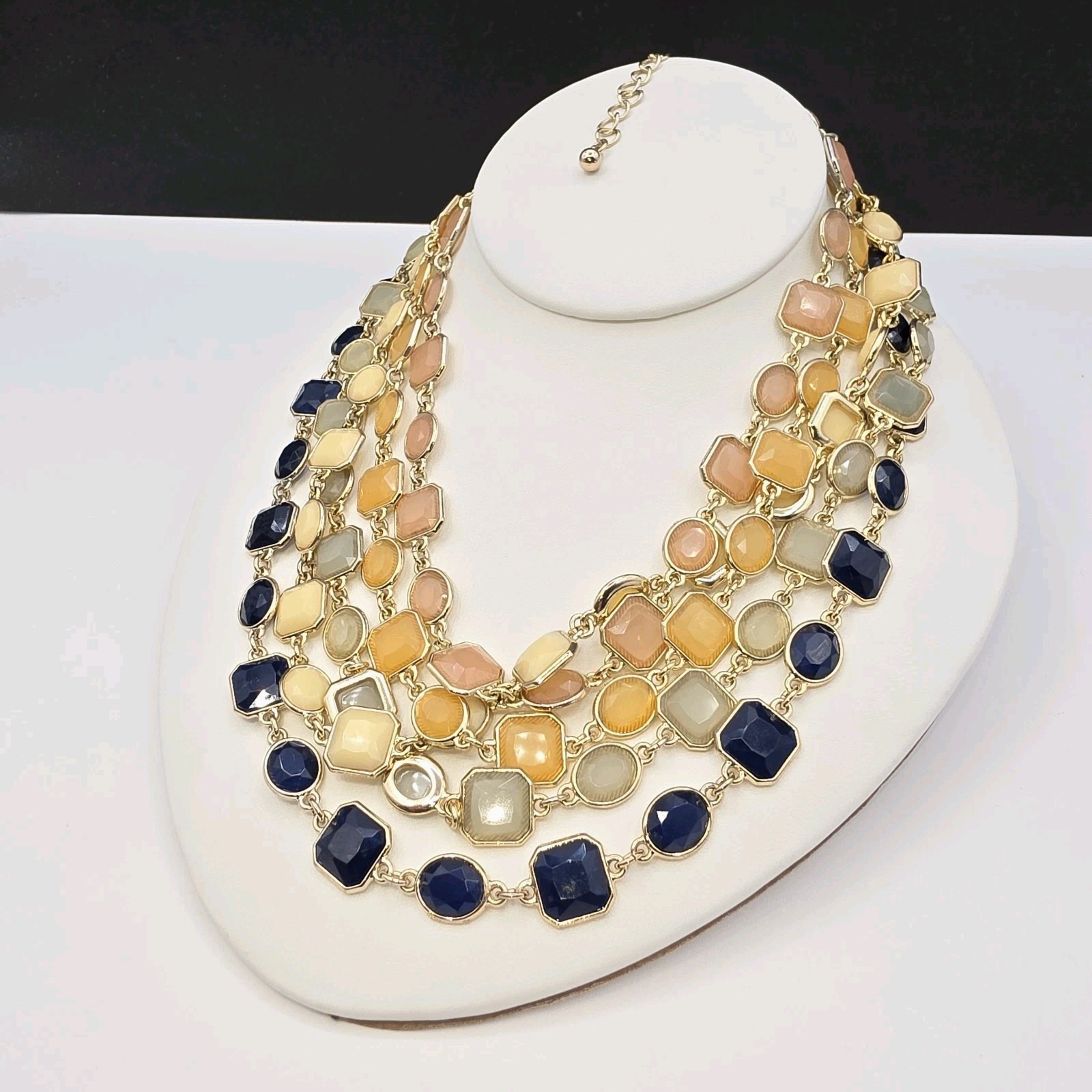 Ann Taylor Signed 5 Strand Multicolor Bib Necklace Layered Choker Falls 16-22″