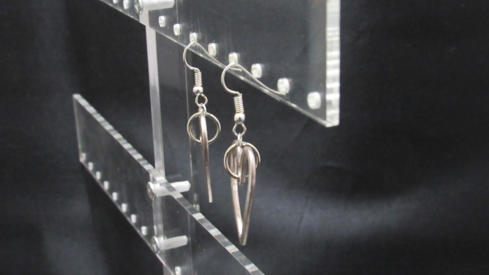 Silver Hook Earrings with a Dangling Silver Tone Heart