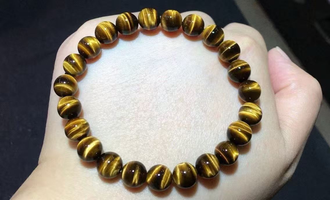 Natural Yellow Tiger’s Eye Gems Big Round Beads Bracelet 8mm AAAAA