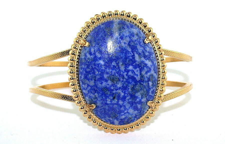 40×30 Lapis Lazuli Cabochon Cab Spring Load 7 1/2 Inch Goldplated Cuff Bracelet