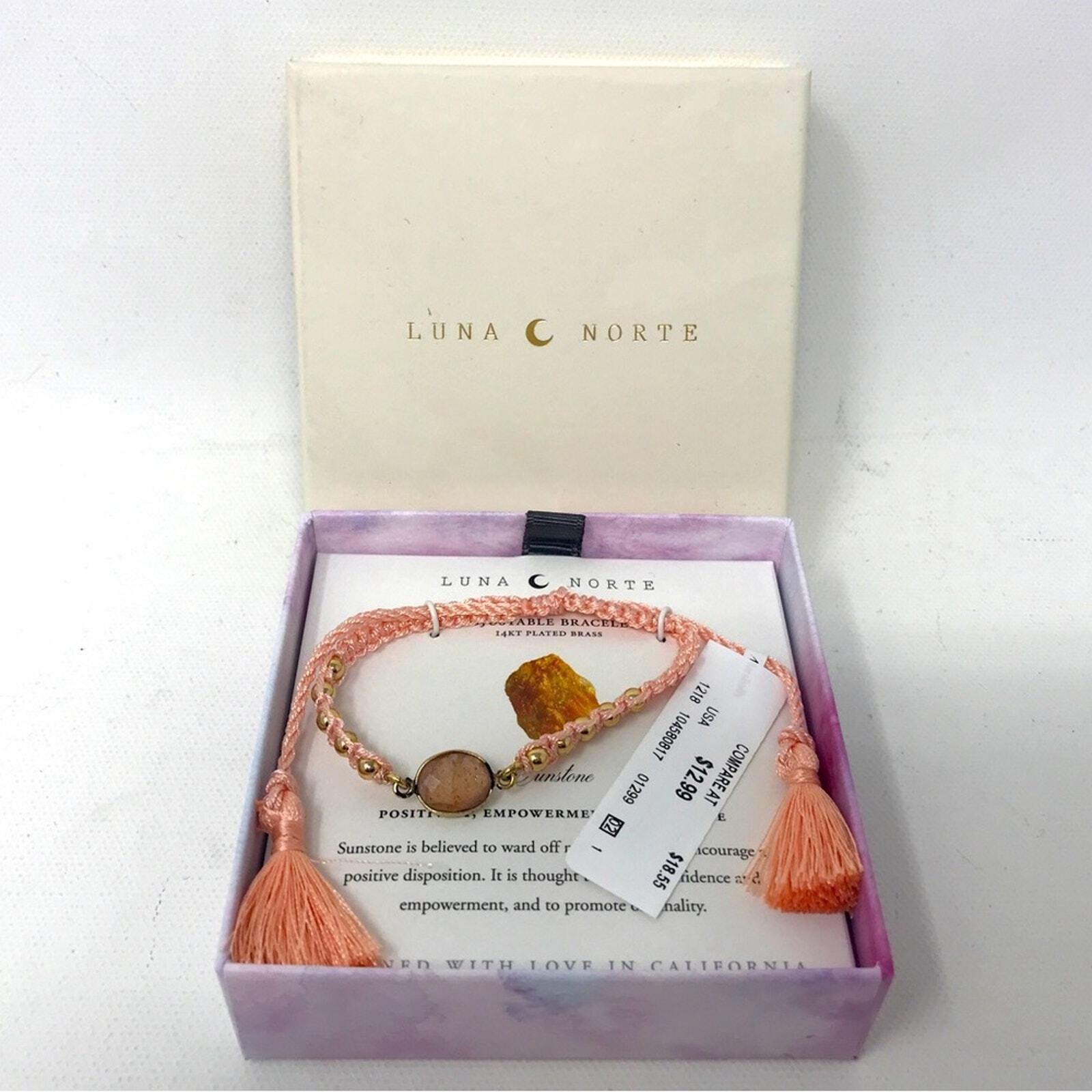 Luna Norte 14Kt Plated Brass Sunstone Bracelet, Women’s Size Adjustable – Pink
