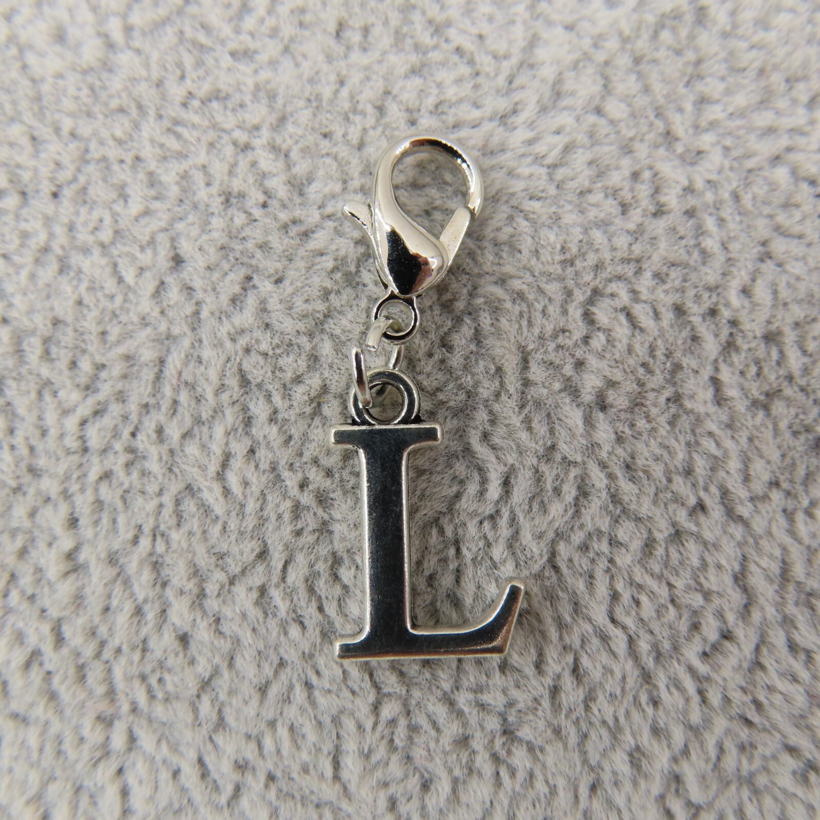 Initial CAPITAL LETTER L Charm Zipper Pull Keychain Add On Clip Silver Tone New