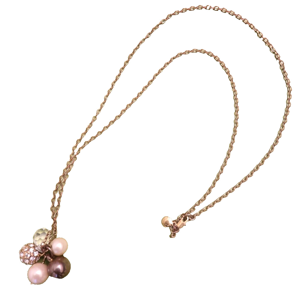 J.Crew necklace imitation pearl cluster clear faceted bead bronzetone adjustable