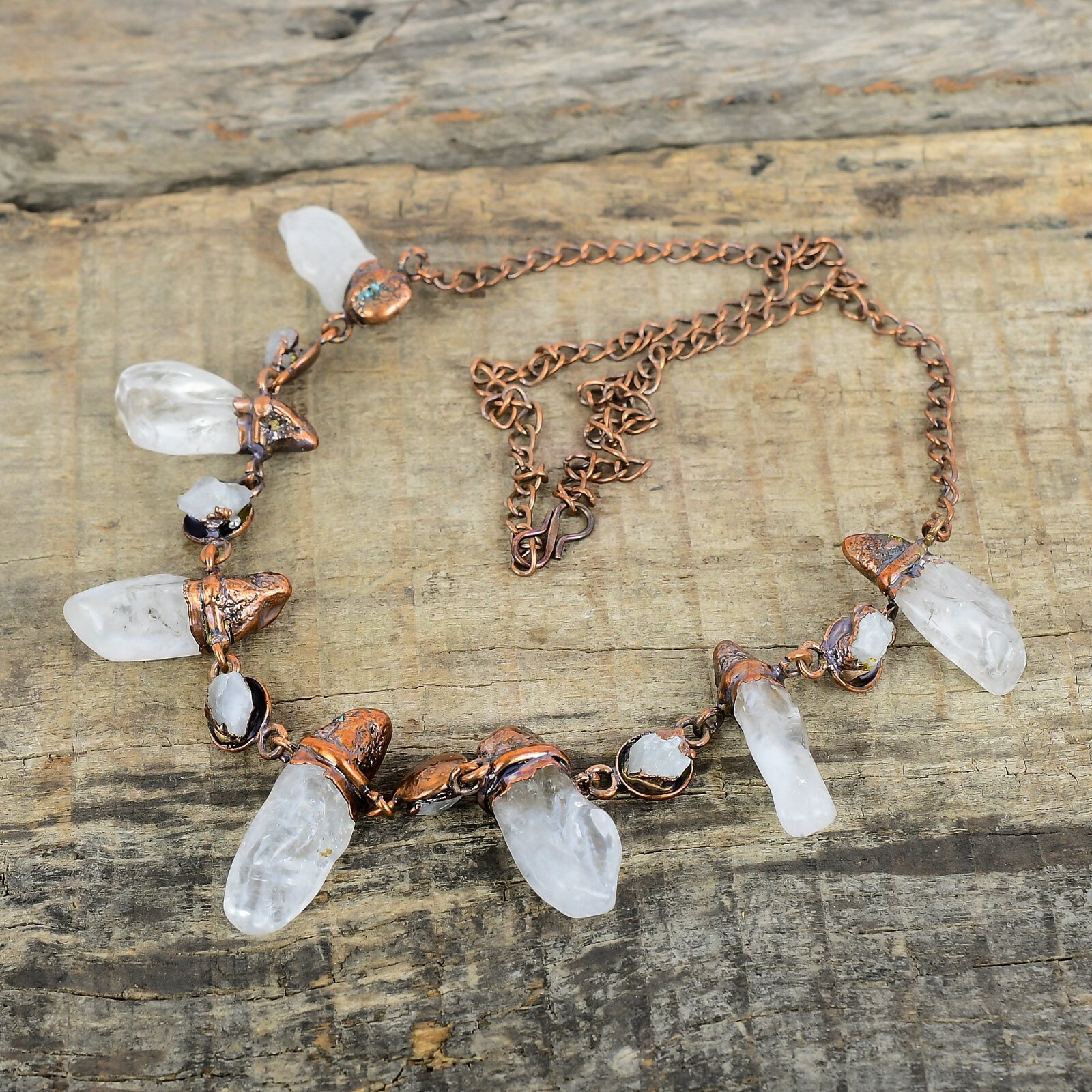 Rainbow Moonstone Rough Gemstone Copper Chain Electroformed New Necklace Jewelry