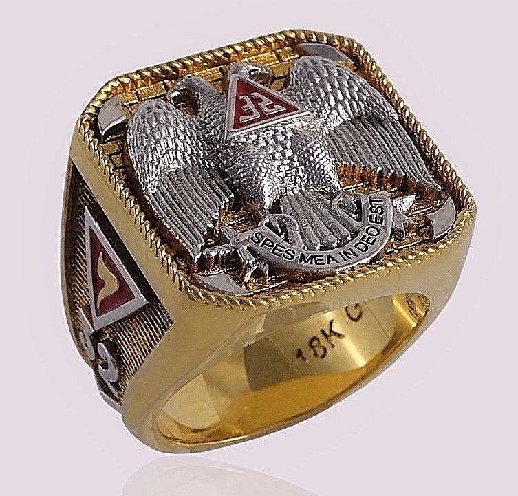 Scottish Rite 32 Degree Masonic Ring 18K Gold Pld Knights Templar by UNIQABLE
