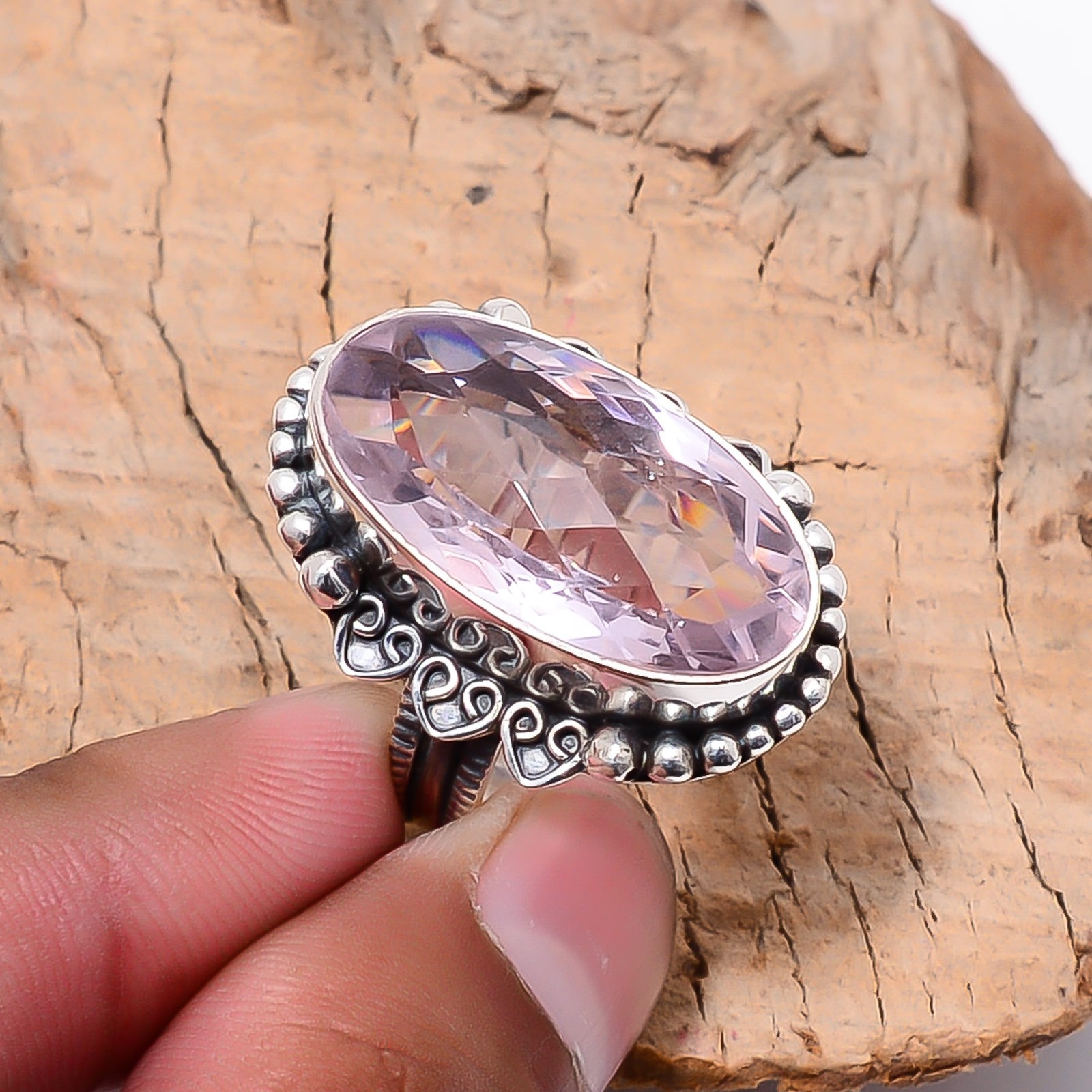 Pink Kunzite Sterling Silver Bold Oval Statement Ring S.8.5 R124747
