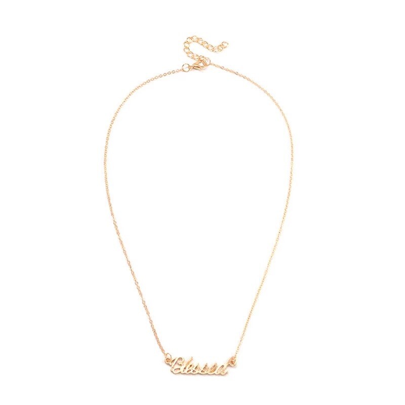 BLESSED Word Cross Faith Wish Pendant Necklace Gold Plated Christian Gift N179