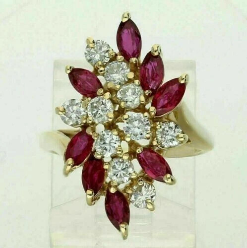 2.90Ct Marquise Simulated Ruby Cluster Engagement Ring 14k Yellow Gold Plated