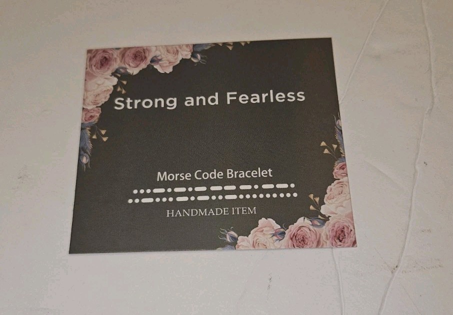 “Strong and Fearless” Morse Code Adjustable Bolo Beaded Bracelet Black