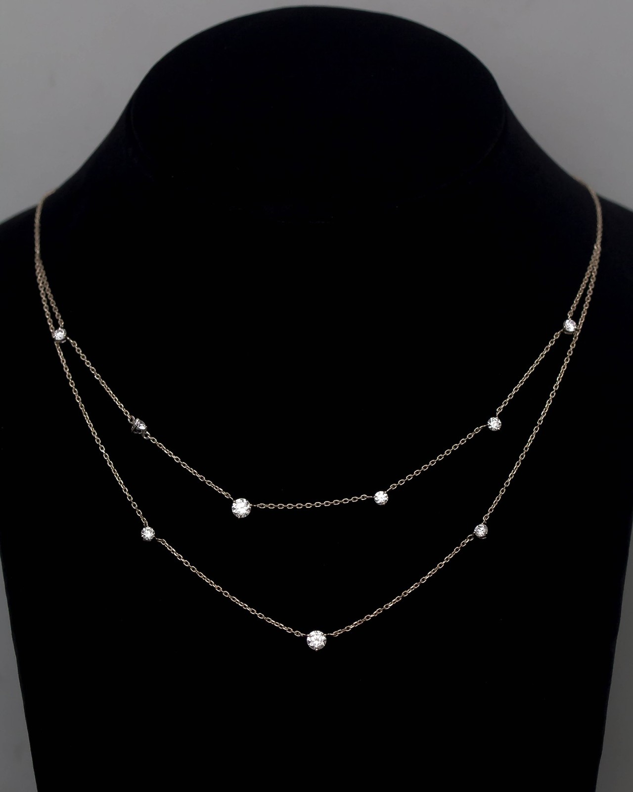 Double Layer Silver Chain Necklace Minimalist Moissanite Dainty Everyday Jewelry