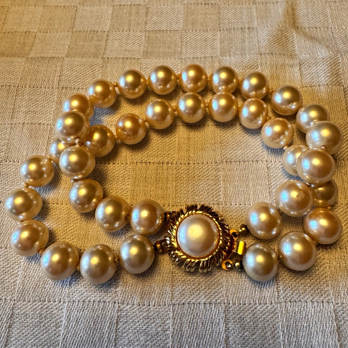 Vantage two Strand Faux Pearl Round Beaded Stackable Bracelet Box Clasp