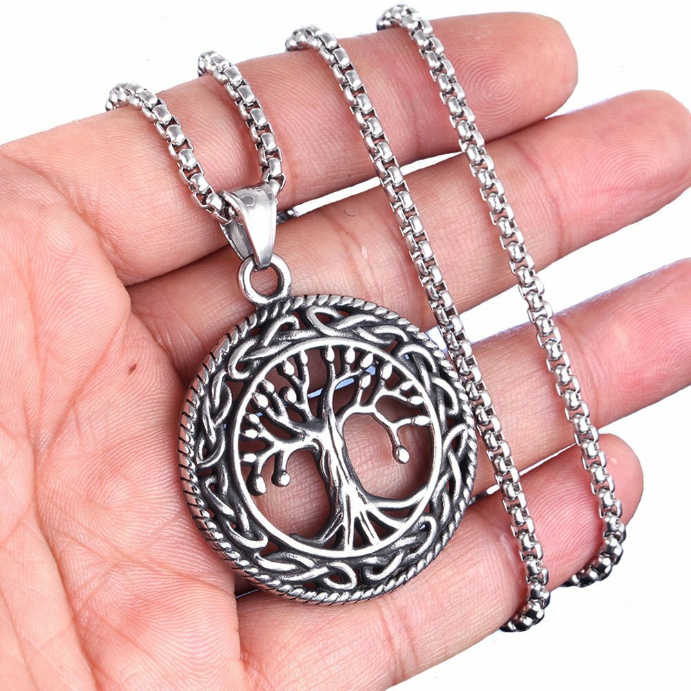 MENDEL Stainless Steel Celtic Tree of Life Pendant Necklace Irish Knot Silver