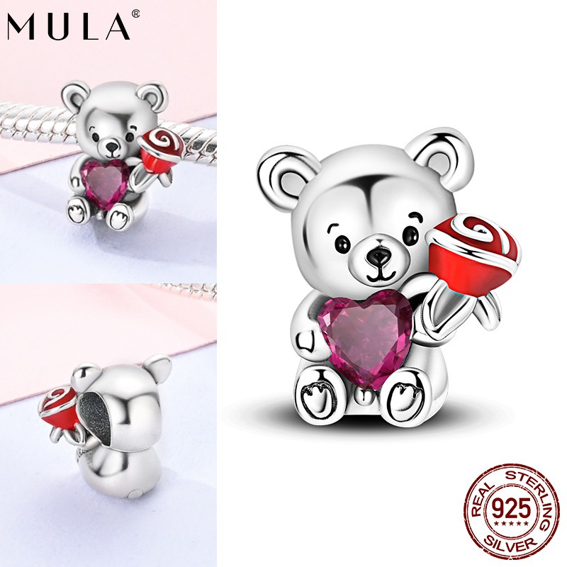 MULA European 925 Silver AAA CZ DIY Charm Enamel Sweet Bear For Women Bracelet