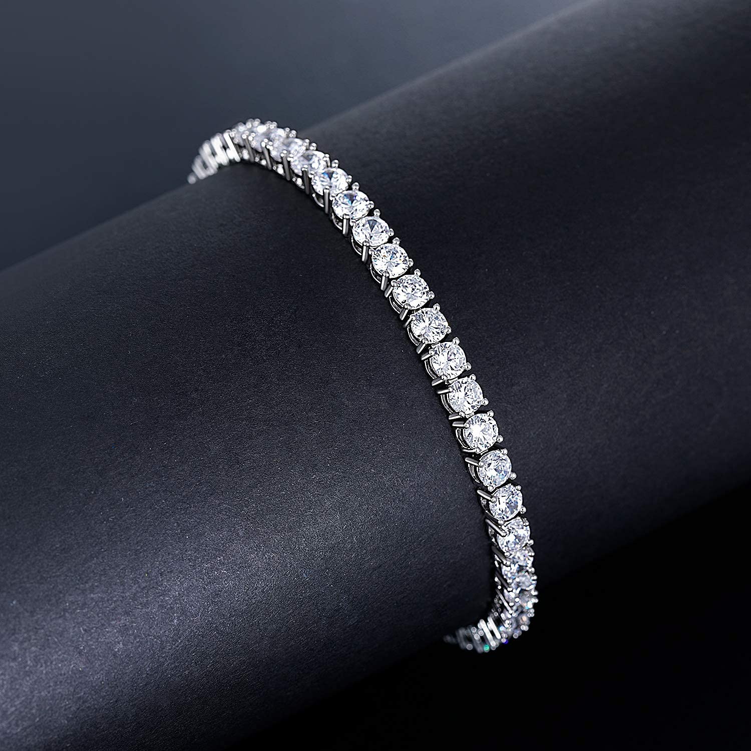 MDFUN 18k White Gold Plated Tennis Bracelet, 6.5 Inch Charm 7 inches,