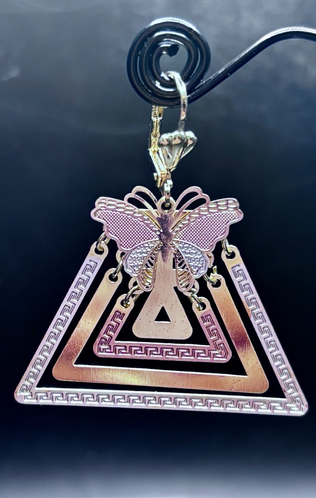 Highest Quality Rose White Yellow Triangle Shapes Butterfly Gold Filled Earrings