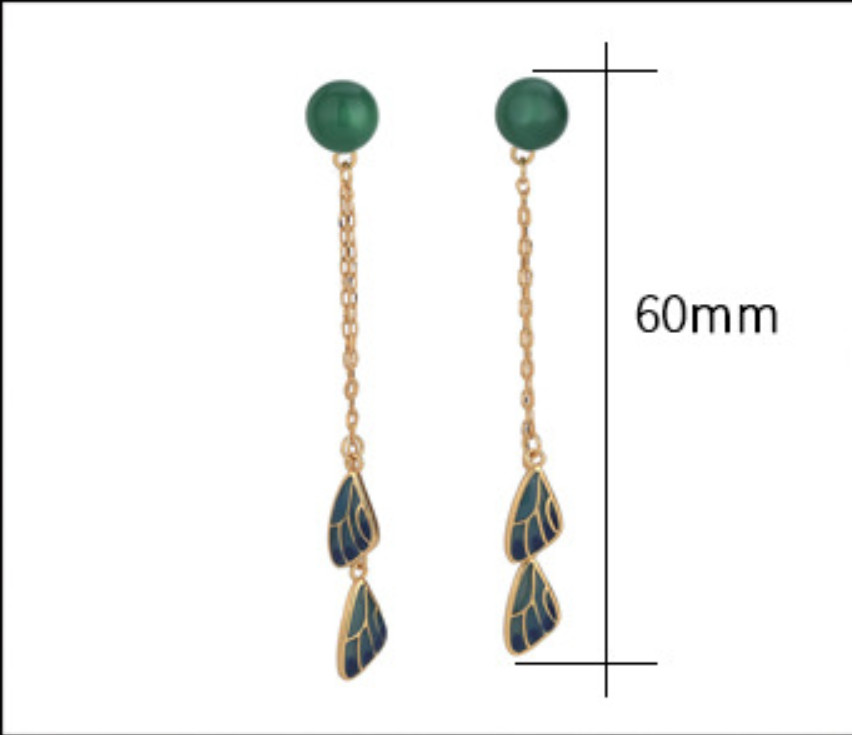 Jade Boho Drop Dangle Earrings Tassels Ear Stud 18K Gold Plated Wings Feather