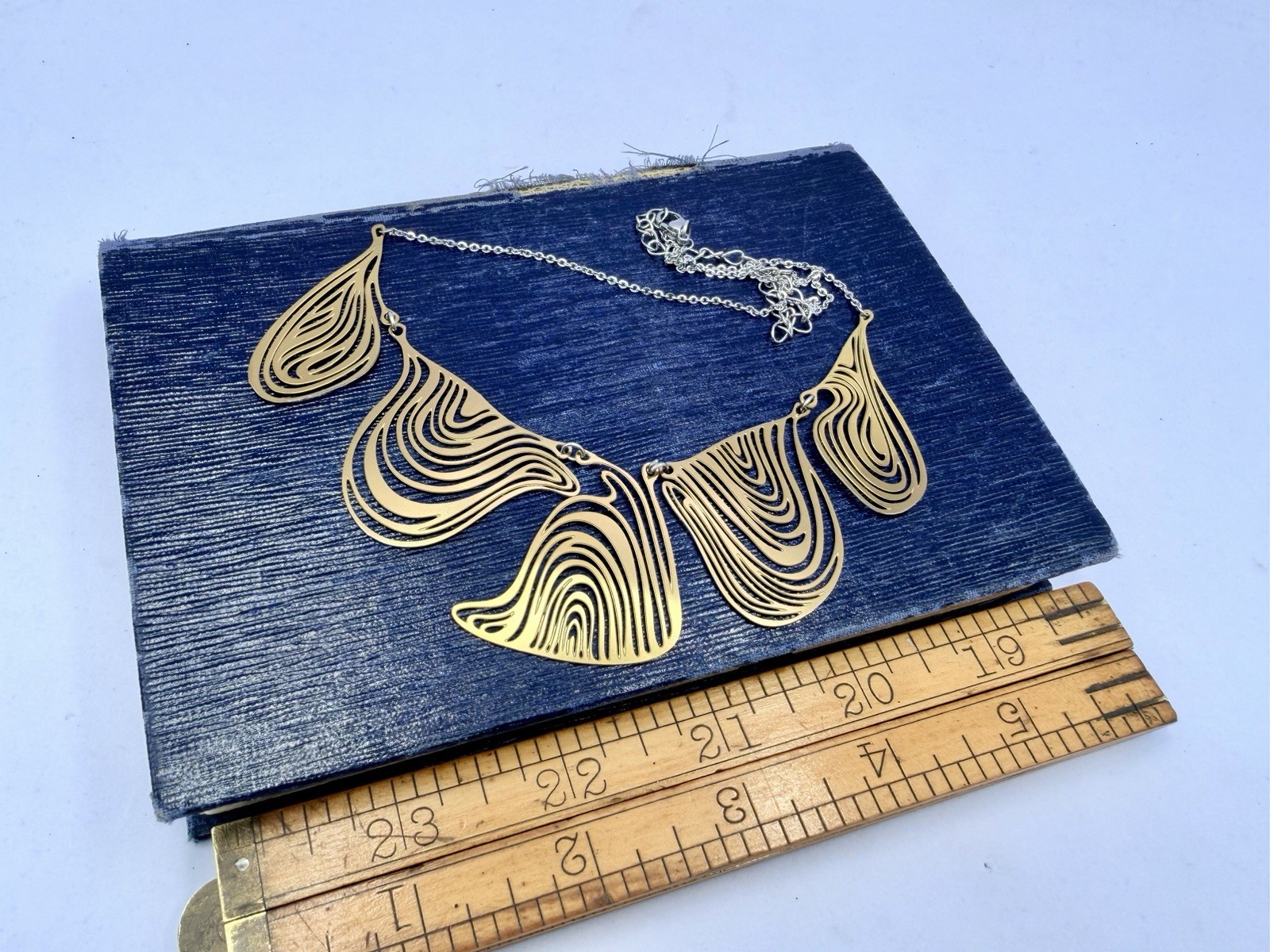 Contemporary NWT Artisanal Organic Asymmetrical Gold Statement Bib Necklace JM