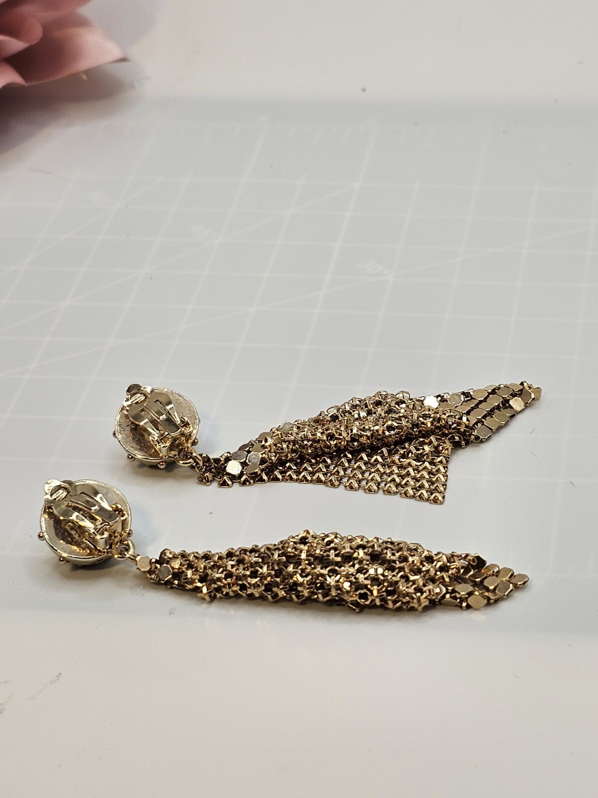 Moussy Goldtone Mesh Chain Dangle Earrings Long Statement Retro Glam