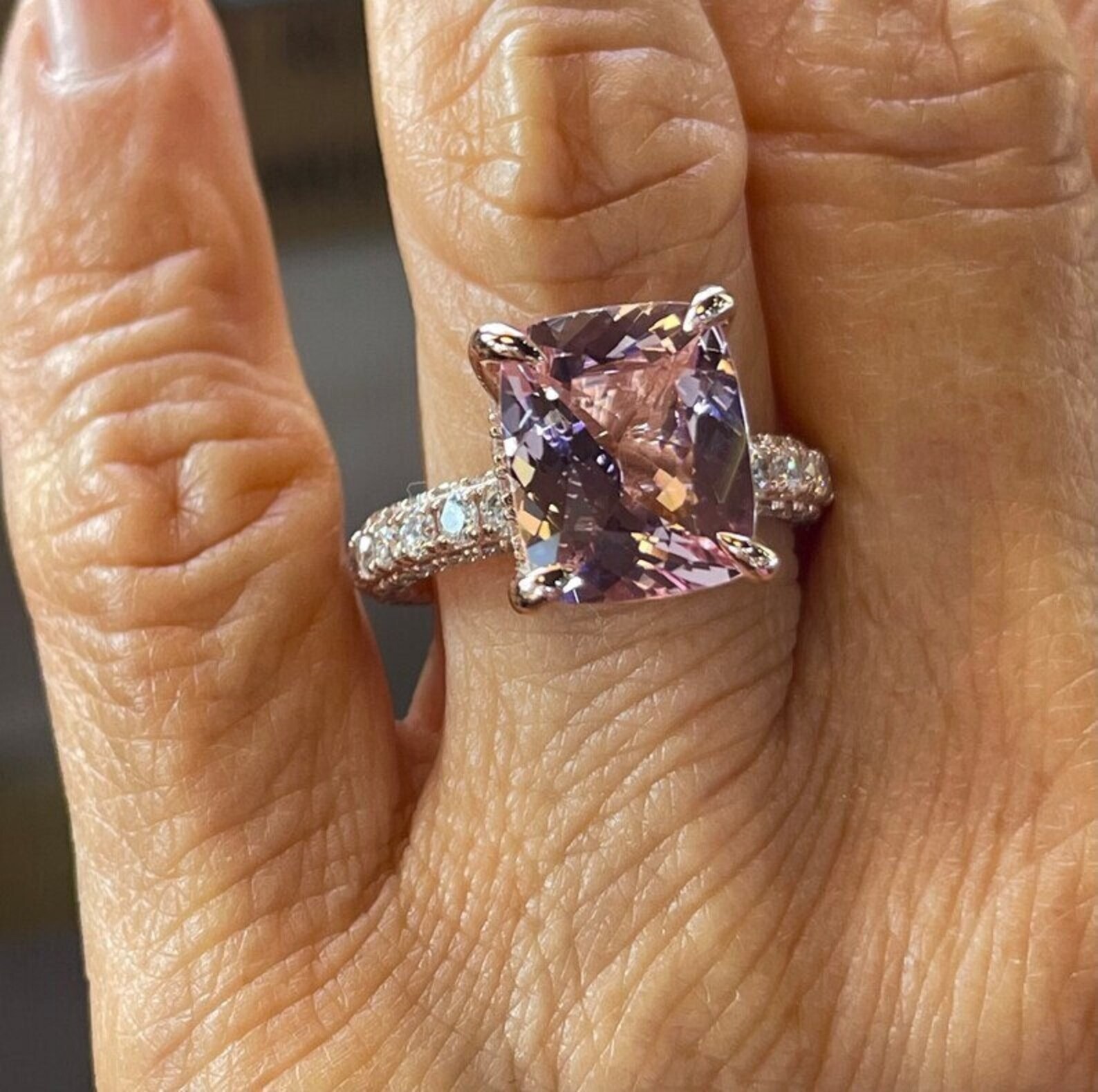 Silver Engagement Ring Morganite Art Deco Bridal’s Wedding Ring Gift For Her