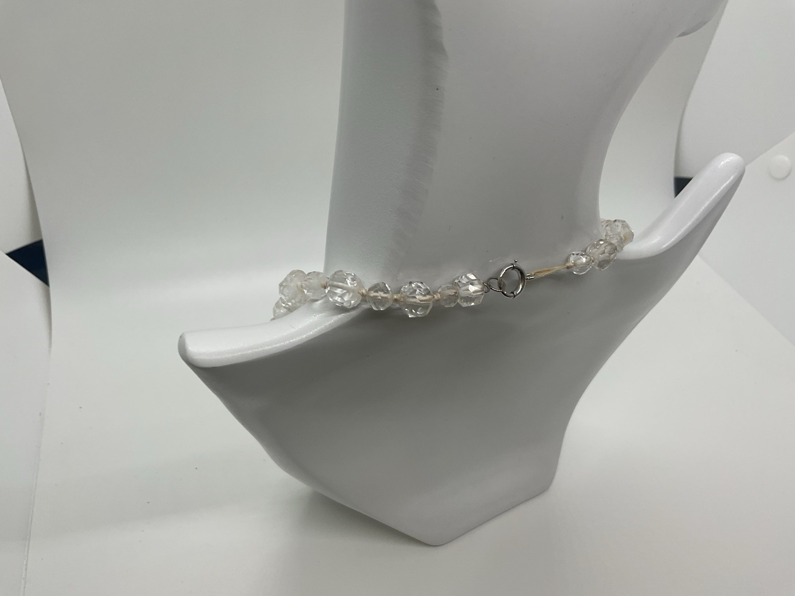 Clear Crystal Round Beaded Necklace Spring Ring Clasp White/Colorless