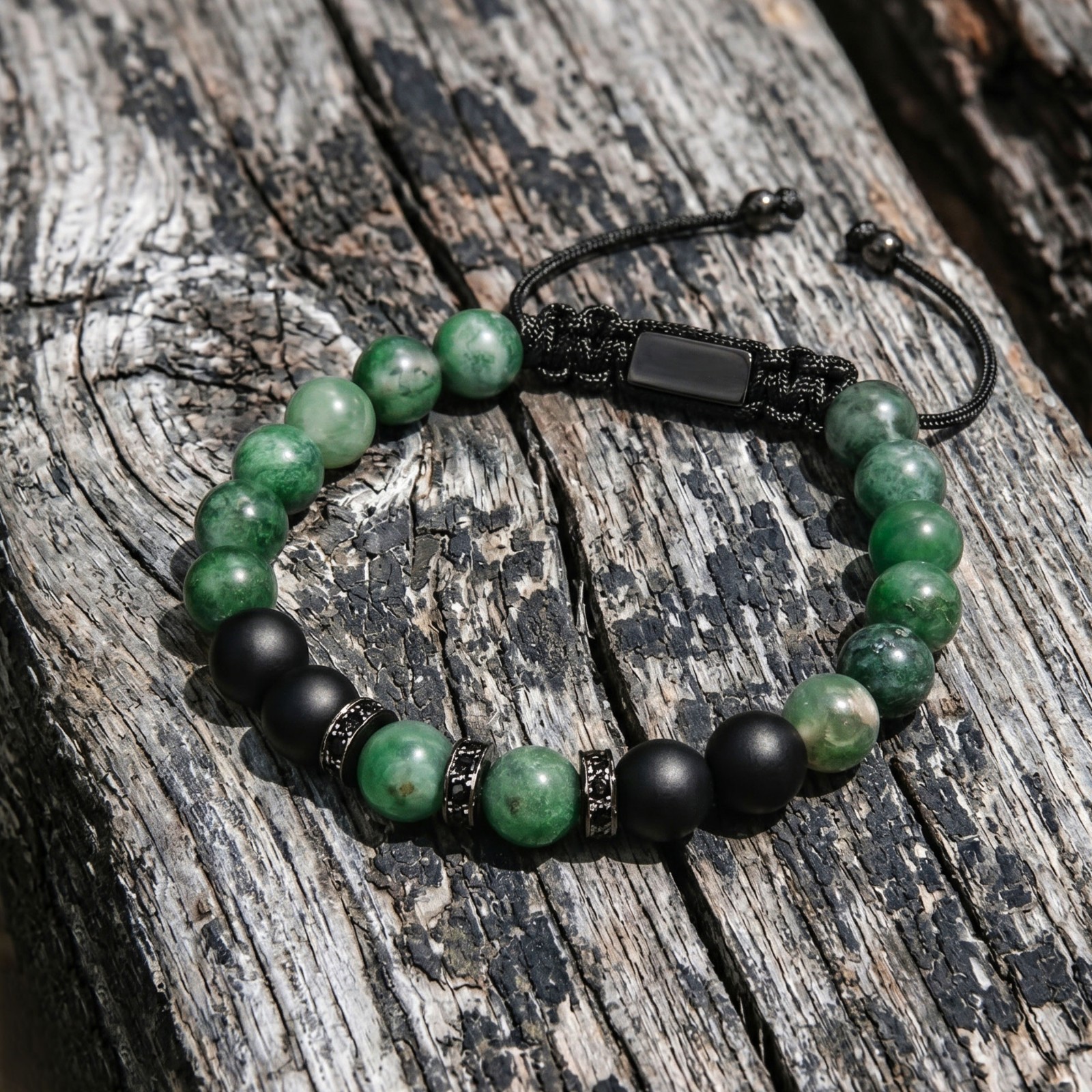 Custom Engraved Initial NAME Healing Natural Jade Onyx Beaded Bracelet for Men