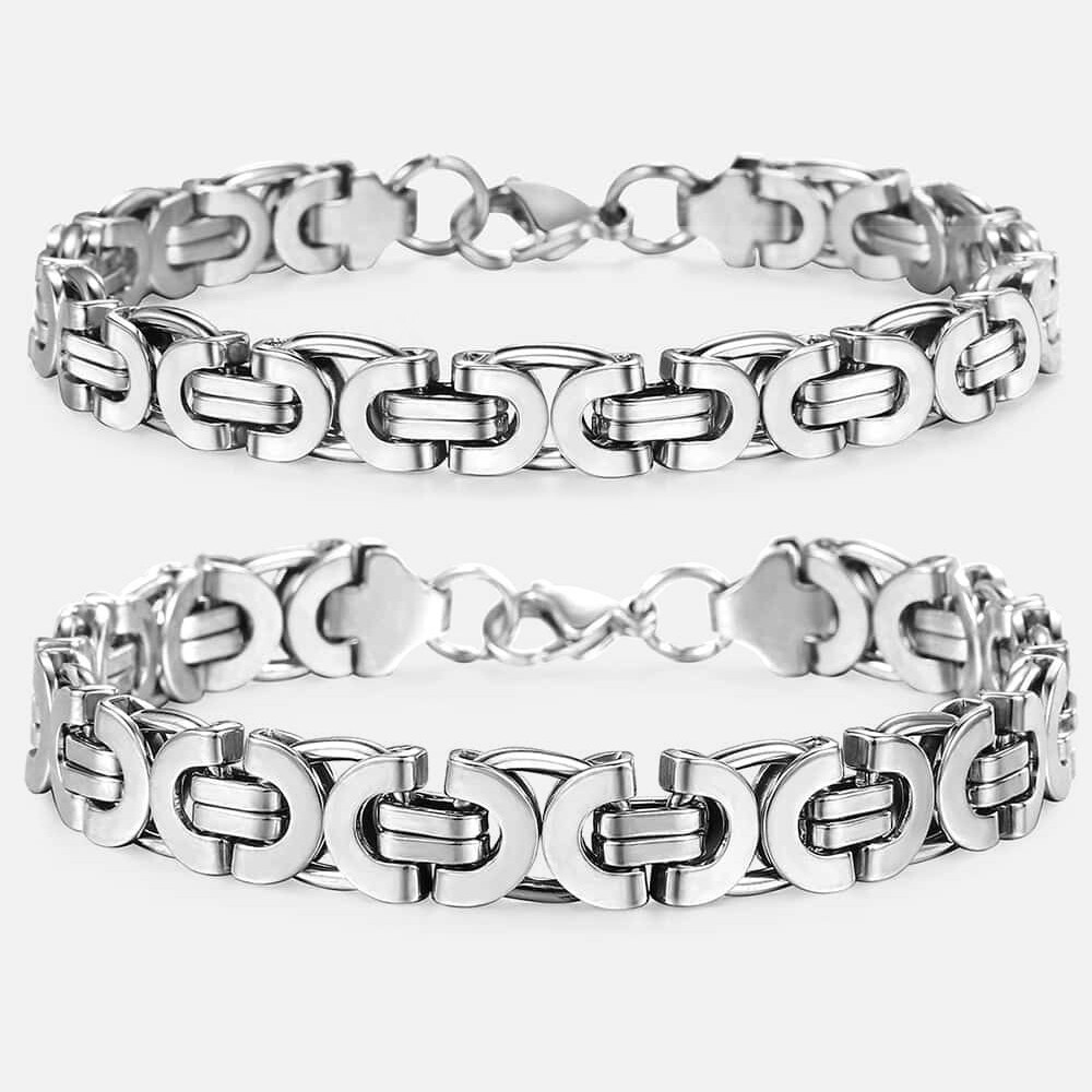 9mm/11mm Mens Chain Silver Stainless Steel Flat Byzantine Link Bracelet 7-11inch