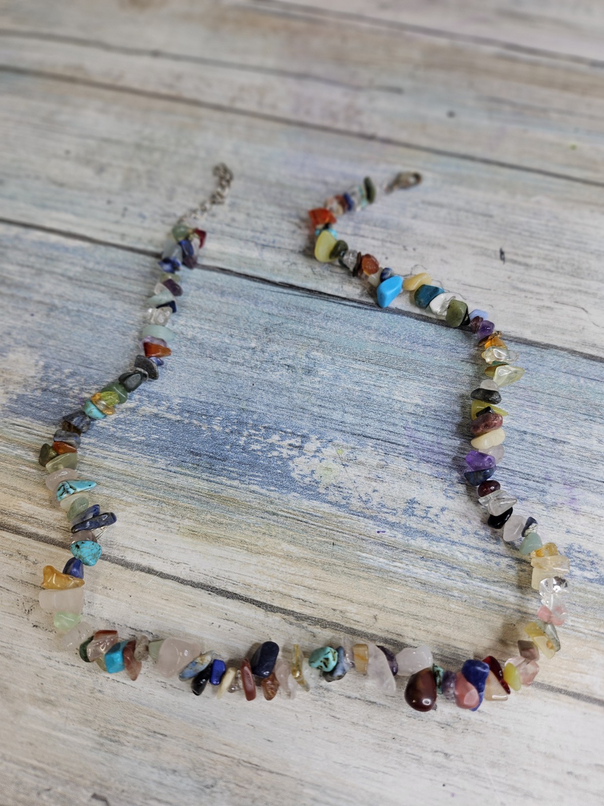Semi-precious Stone Chips Necklace 16″ Colorful Natural