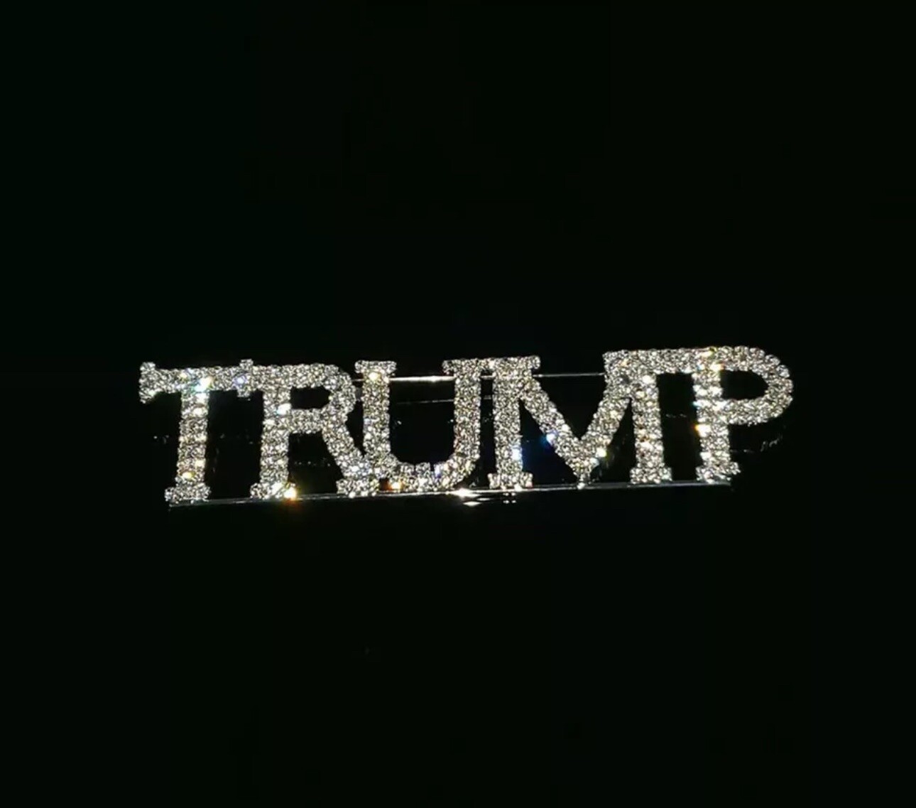 TRUMP MAGA Republican GOP Sparkly BLING Rhinestone Crystals Silver BIG BroochPin