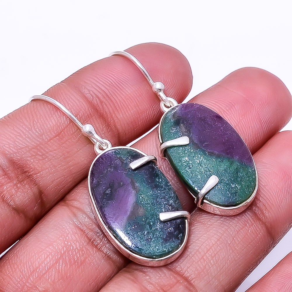 Ruby With Zoisite -Tanzania 925 Sterling Silver Handmade Earring 1.56″ E52