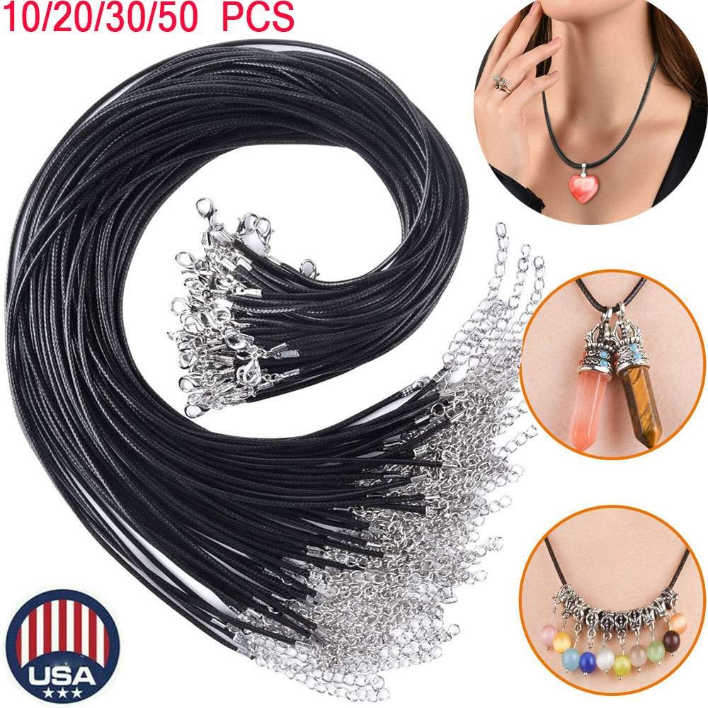 10-50pcs 19″ Necklace Waxed Cord Chain Braided Rope for Jewelry Making w/ Clasps