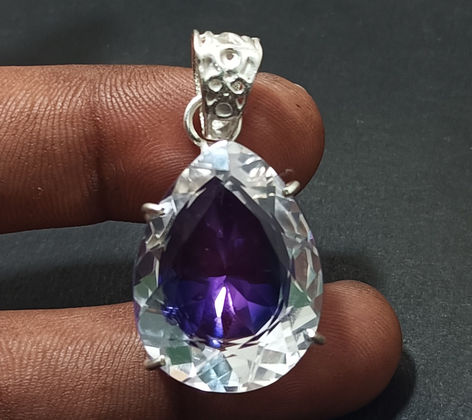 Bi-Color Rare Pitambari Sapphire Pear Natural 63 Ct 925 Silver Pendant Gem