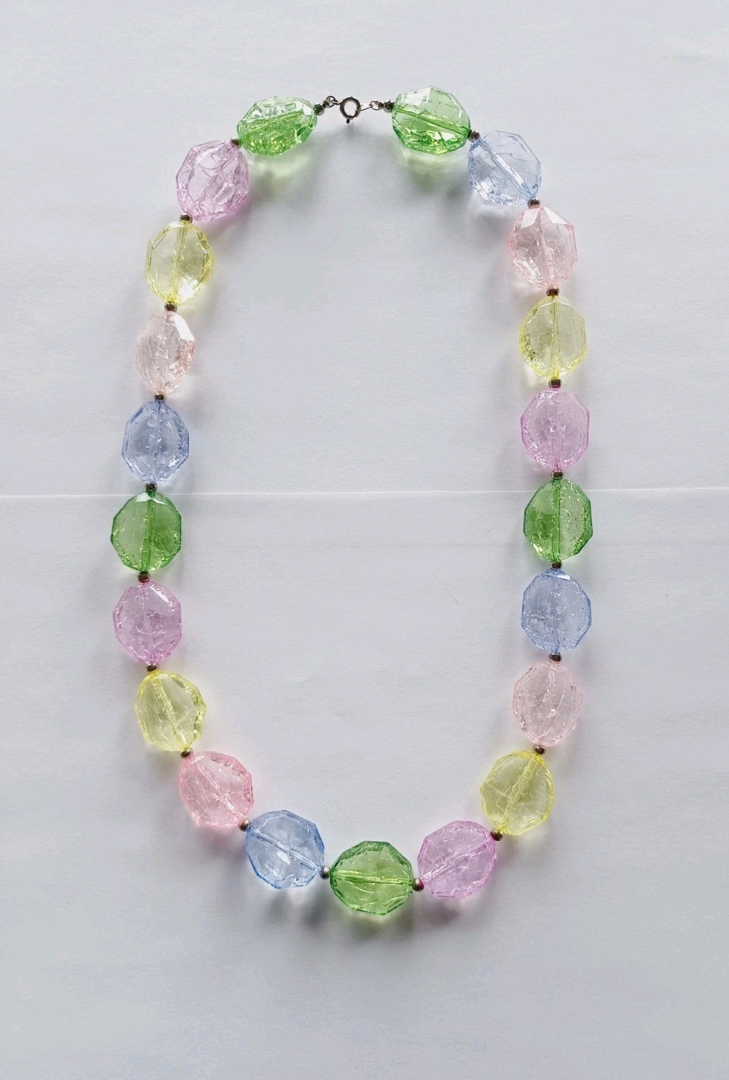 Multicolor Pastel Cracked Glass Look Plastic Bead Necklace
