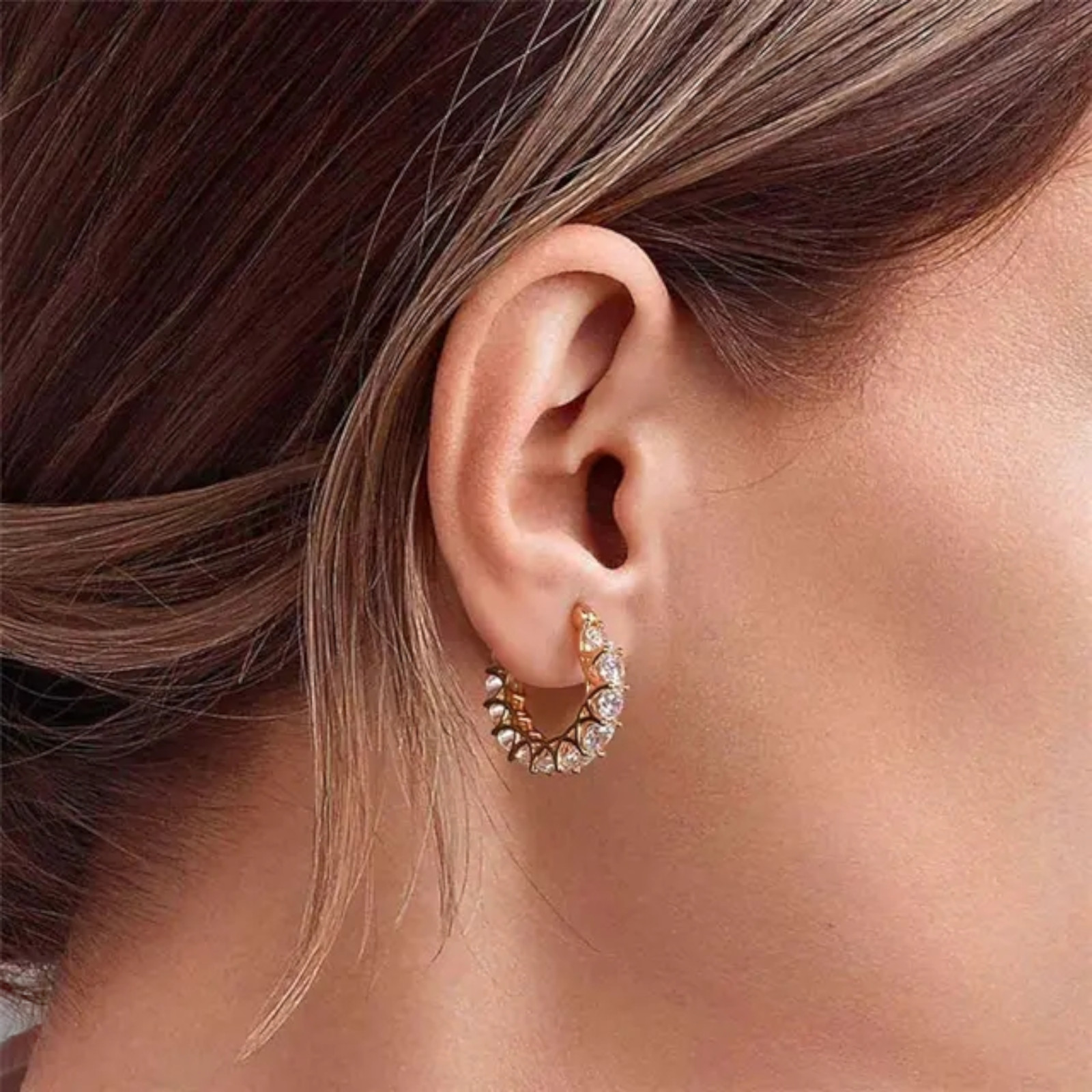 Gold, Silver Plated Hoop Earrings With Cubic Zirconia Unisex, Women, Men A31