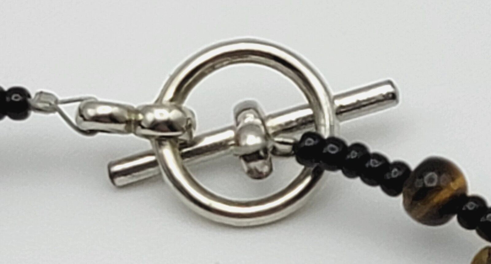 Brown Tiger’s Eye Beaded Toggle Bracelet 8 Inch Silver Plated Boho Unisex Adults