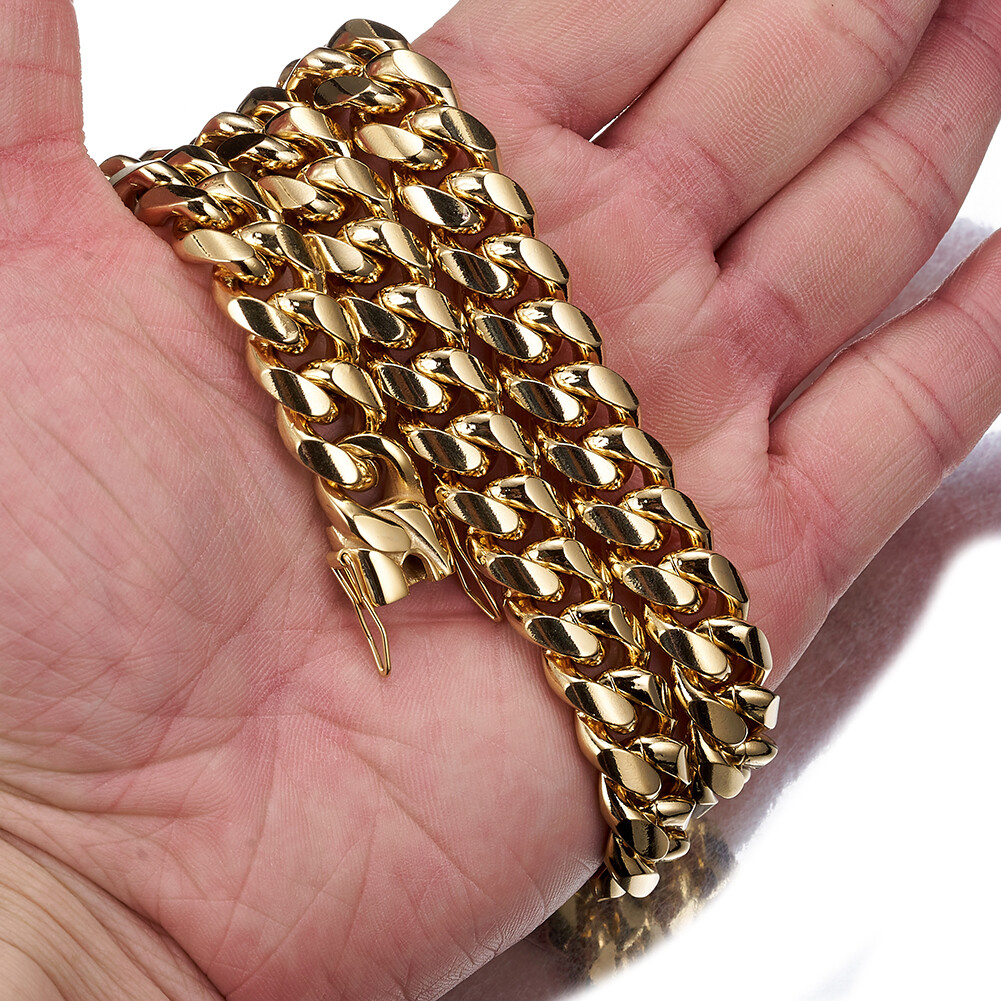 8mm-18mm Fashion Mens Chain Gold Miami Curb Cuban 316L Stainless Steel Necklace