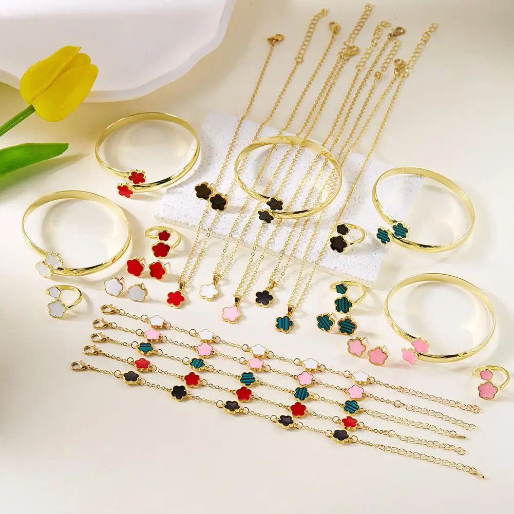 5 Pcs Set Jewelry Stainless Steel Five Leaf Clover 316L Bracelets for Women Eleg