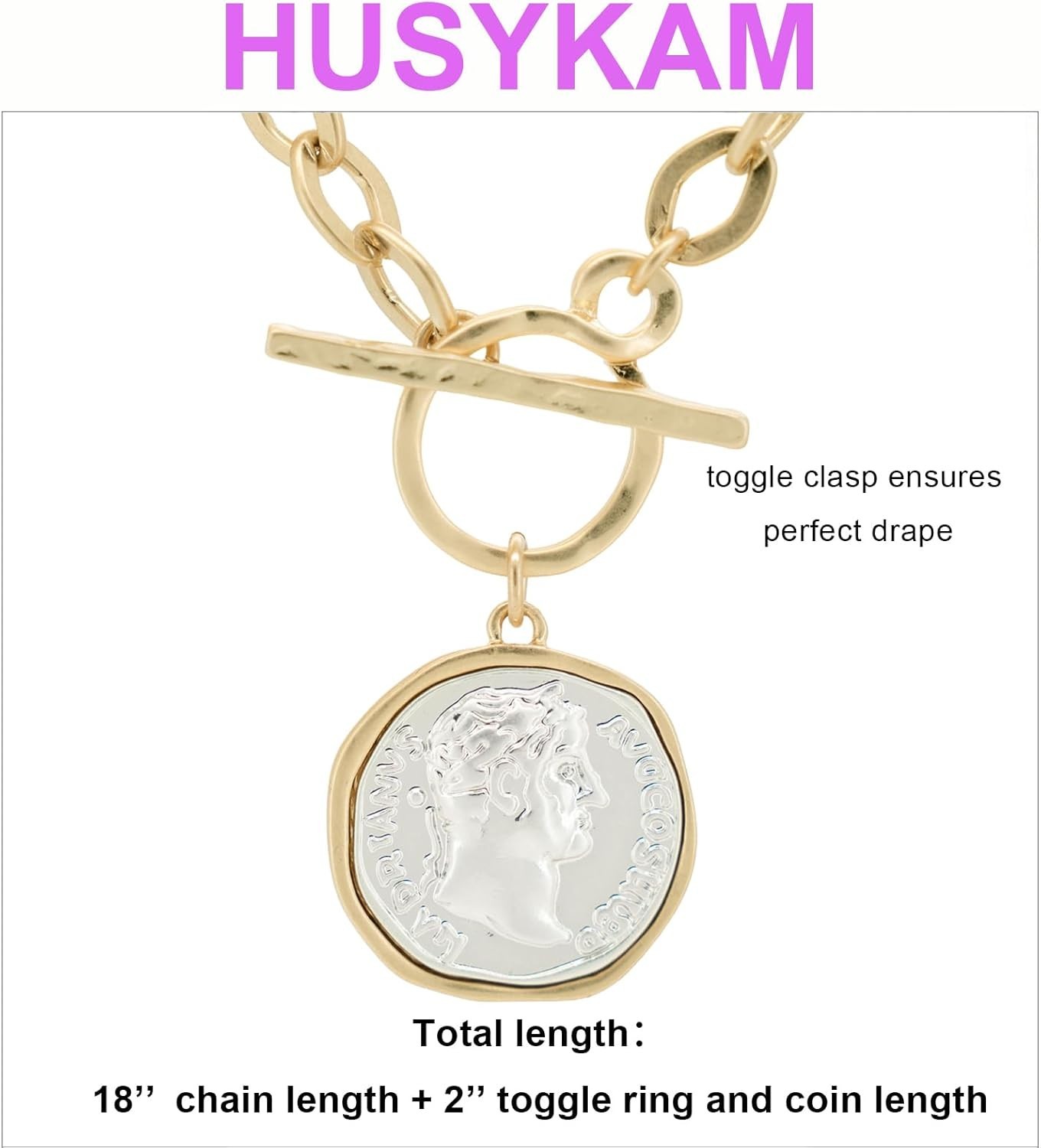 Chunky Coin Antique Gold Plated Thick Link Chain Layered Pendant Necklace for…