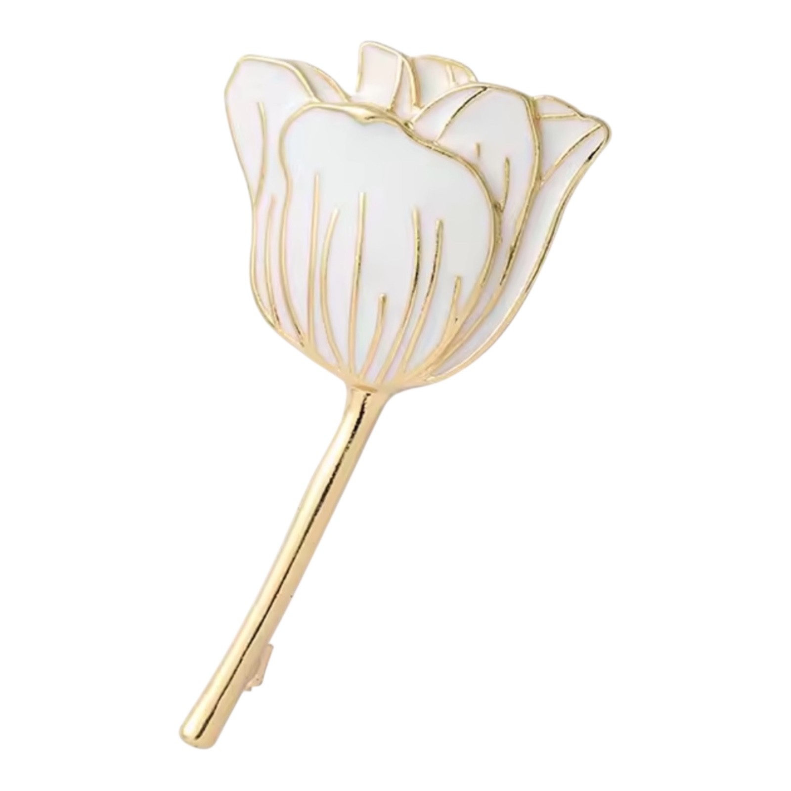 ZARD Tulip Flower Brooch in White Enamel