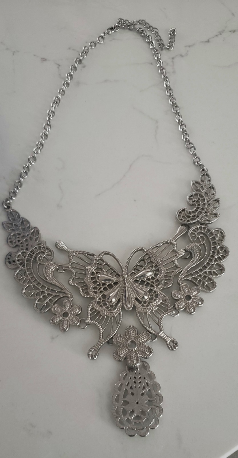 Oxidized Silver Statement Necklace – 14″ – 16″ – Vtg