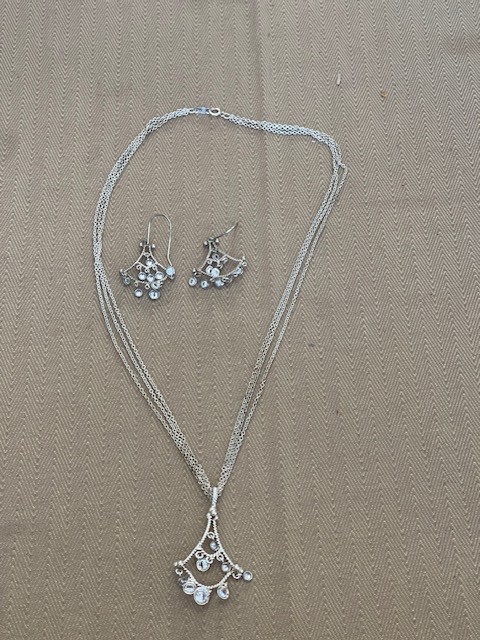 JCM Jacmel 925 Sterling Silver Layered Chain Necklace & Earrings Set 12.7 Grams