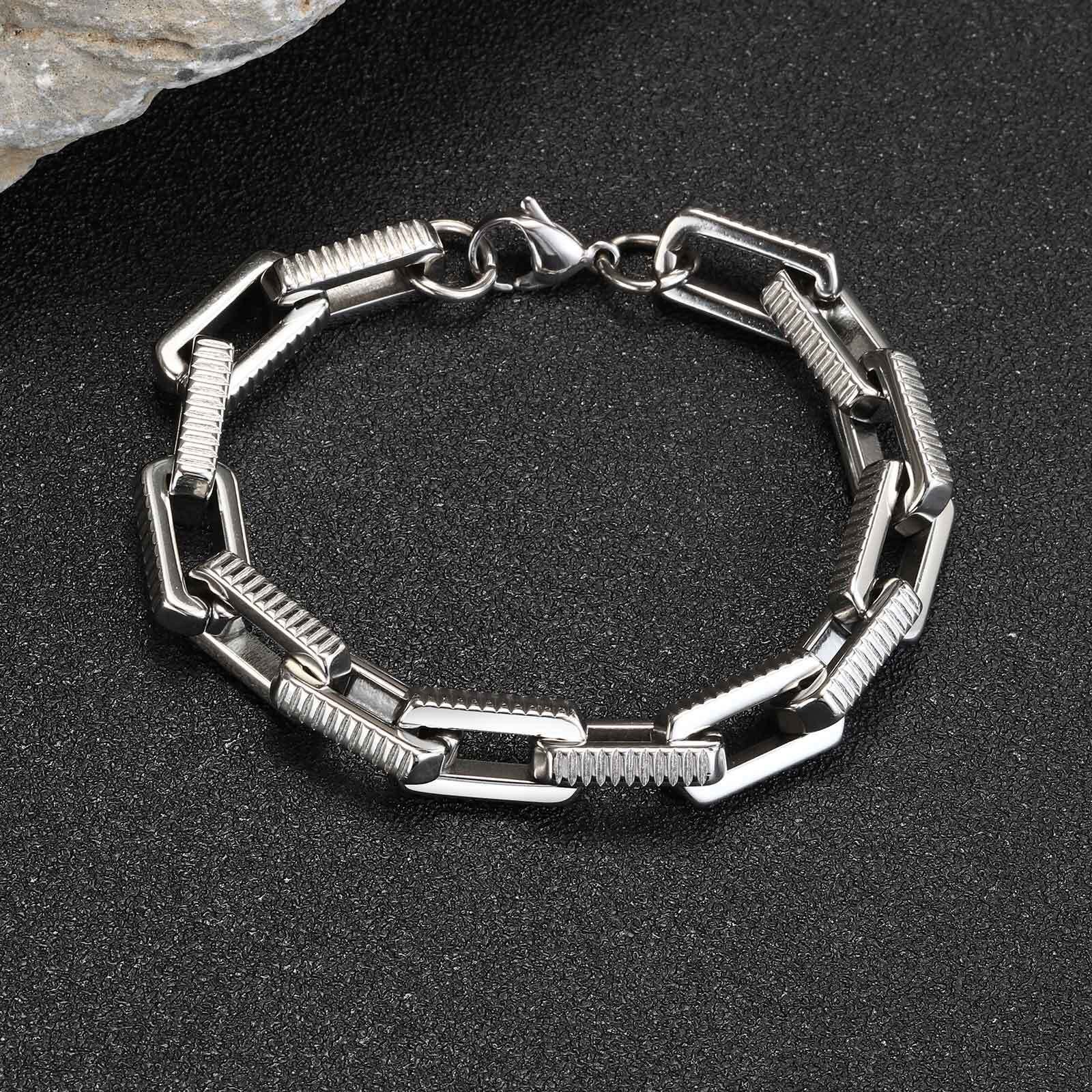 Stainless Steel Chunky Handmade Rolo Link Bracelets Paperclip Wristband Unisex
