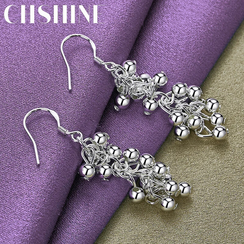 CHSHINE 925 Sterling Silver Smooth Grape Beads Earrings Charm Fashion Jewelry