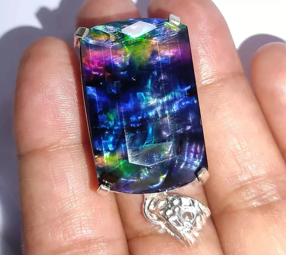 58.15 Ct Natural Ammolite 925 Solid Silver Fancy Shiny Pendant Loose Gemstone